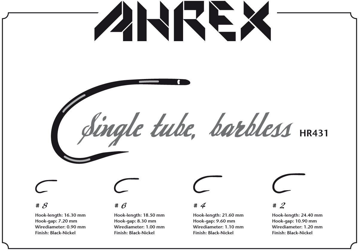 Ahrex Hr431 Tube Single Barbless #6 Fly Tying Hooks